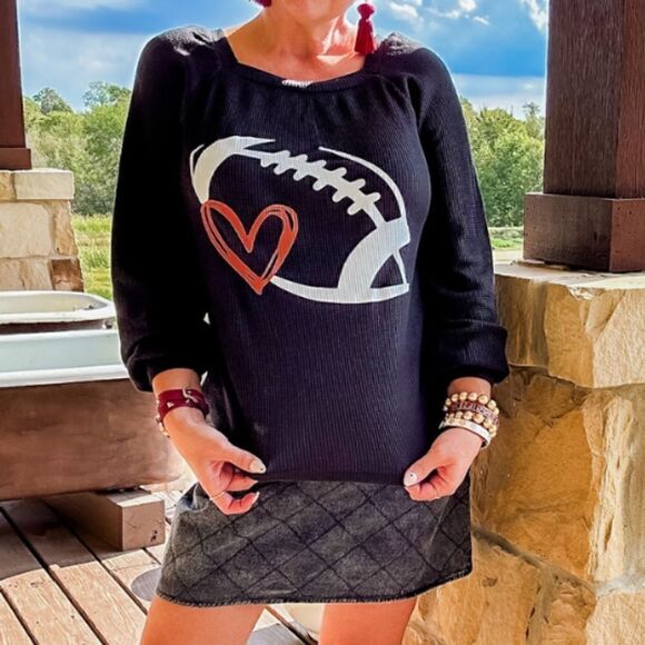 Black Waffle Knit Football Top - Picture 4 of 7